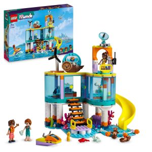 Colorful LEGO Friends underwater playset features a marine observatory, mini-figures, and a fun water slide.