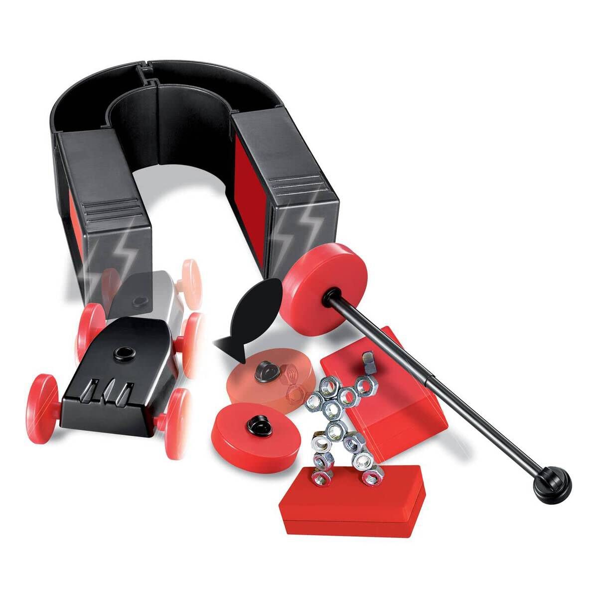 Magnetic Experiment Kit for hands-on physics education, featuring a semi-circular magnet and accessories.