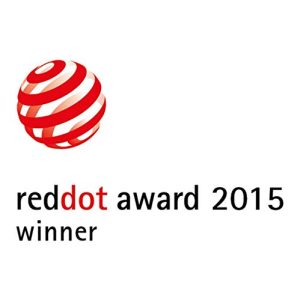 Red Dot Award 2015 logo highlighting innovative design excellence and award-winning products.