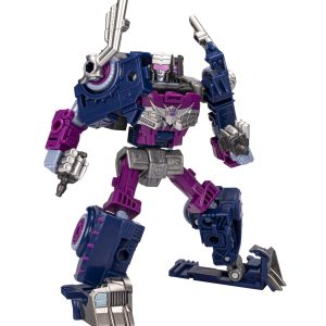 Vibrant retro-style robot action figure, detailed with articulated limbs and a dynamic, poised stance.