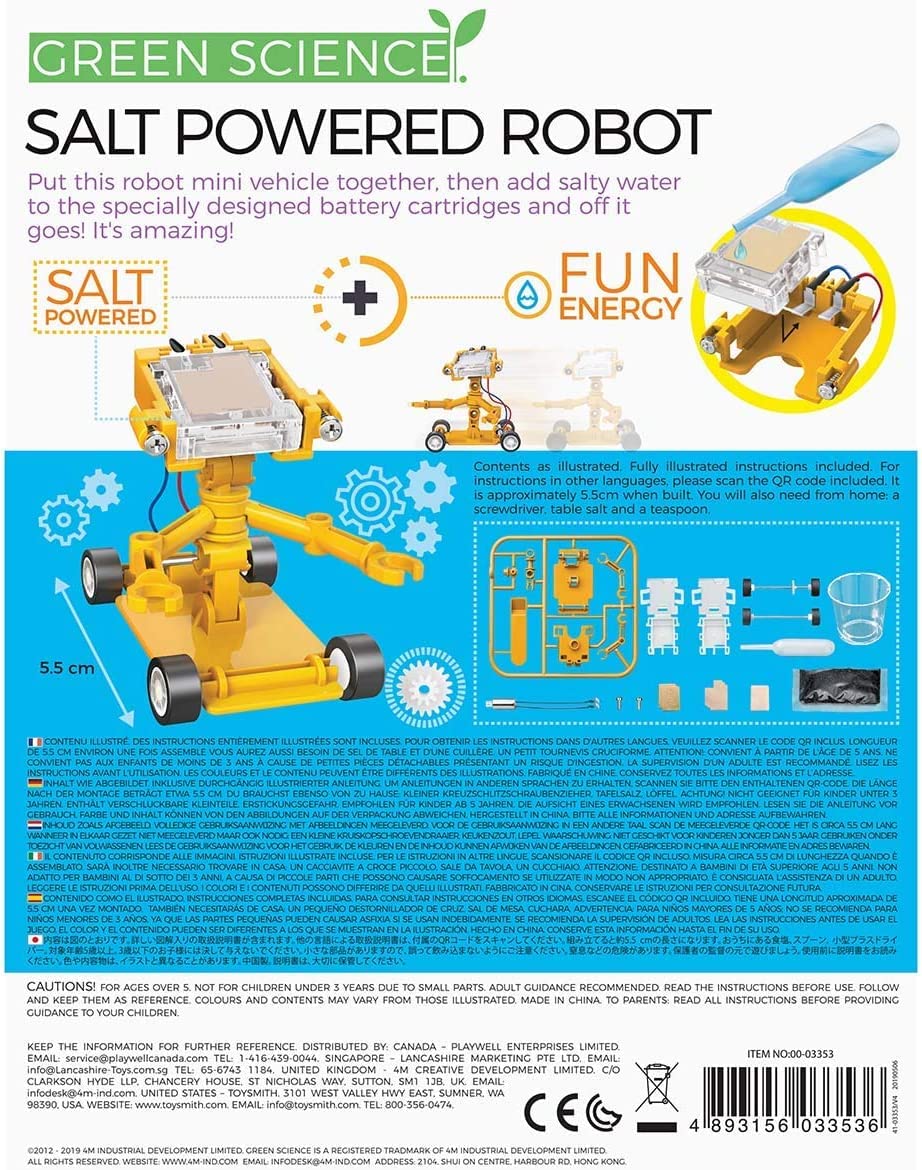 Build a salt-powered robot with this fun, educational kit promoting renewable energy exploration.