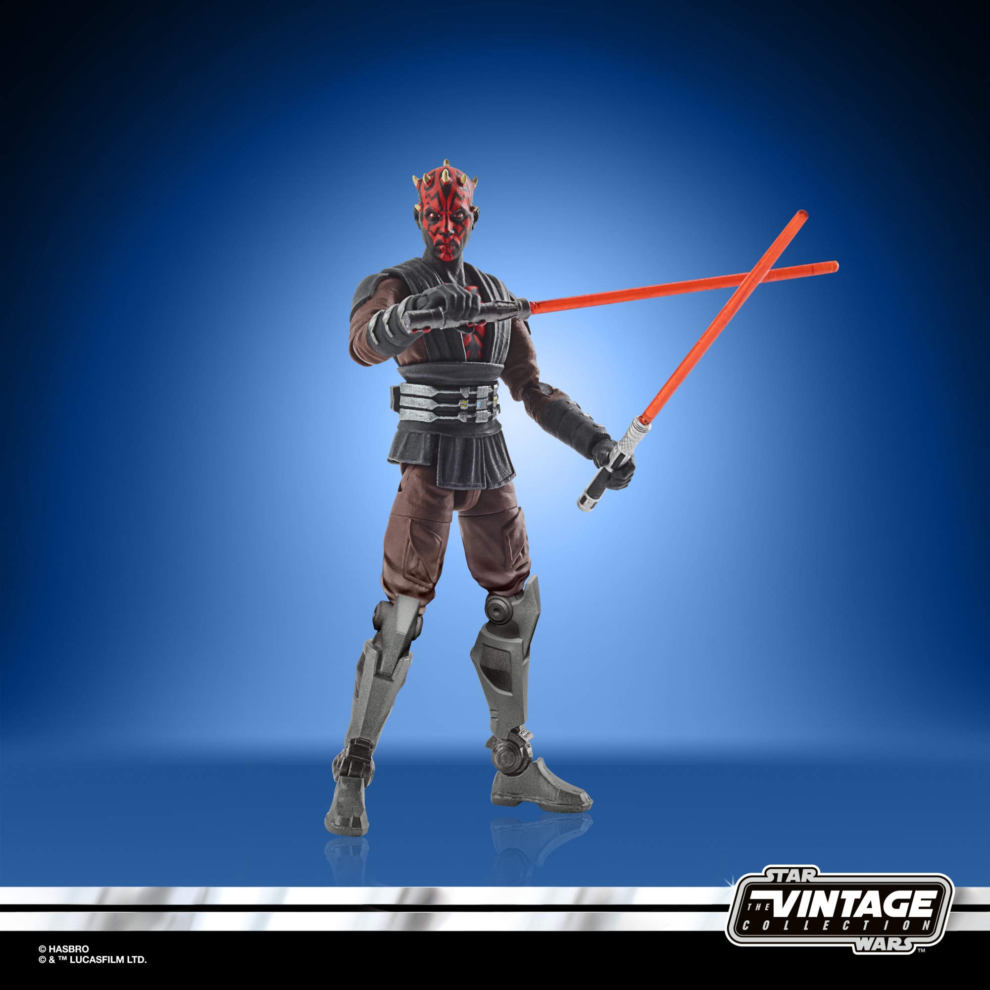 Dynamic Sith Lord action figure with crossed lightsabers from the Vintage Collection.