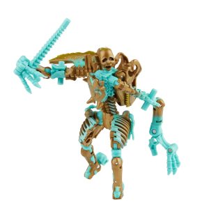 Dynamic Bronze Skeleton Mech Warrior Action Figure ready for battle with turquoise accents.