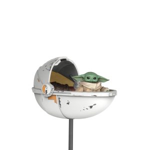 Endearing green character in a whimsical hover pod, inviting all into a charming sci-fi adventure.