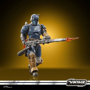 Detailed Star Wars action figure in blue armor, ready for action with a vibrant blaster rifle.