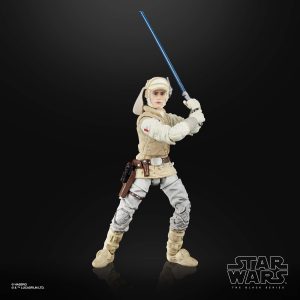 Star Wars Jedi action figure wielding blue lightsaber in dynamic battle-ready pose.