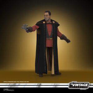 Vintage Star Wars action figure in dynamic pose, wearing red tunic and black cape.