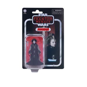 Collectible Star Wars Phantom Menace action figure in iconic black, red, and white packaging.