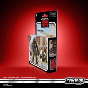 Vintage Boba Fett action figure packaging from Star Wars, featuring iconic colors and dynamic graphics.