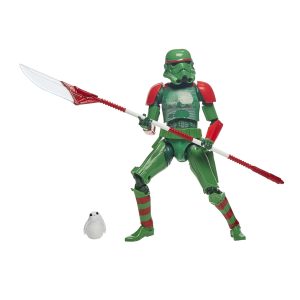 Vibrant stormtrooper action figure with cute companion, showcasing a dynamic pose and unique colors.