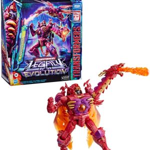 Transformers Legacy Evolution Fire-Wielding Dragon Action Figure, dynamic design with vibrant colors and intricate details.