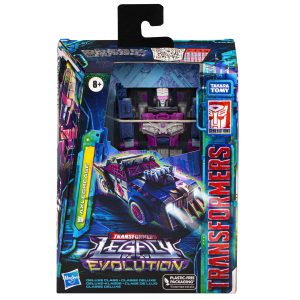 Transformers Legacy Evolution truck toy packaging with vibrant colors and iconic design for collectors.