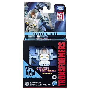Transformers Studio Series Spike Witwicky Action Figure in exo-suit, vibrant packaging design.