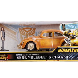 Bumblebee Charlie Transformers toy set featuring a vintage Volkswagen Beetle and collectible figure.