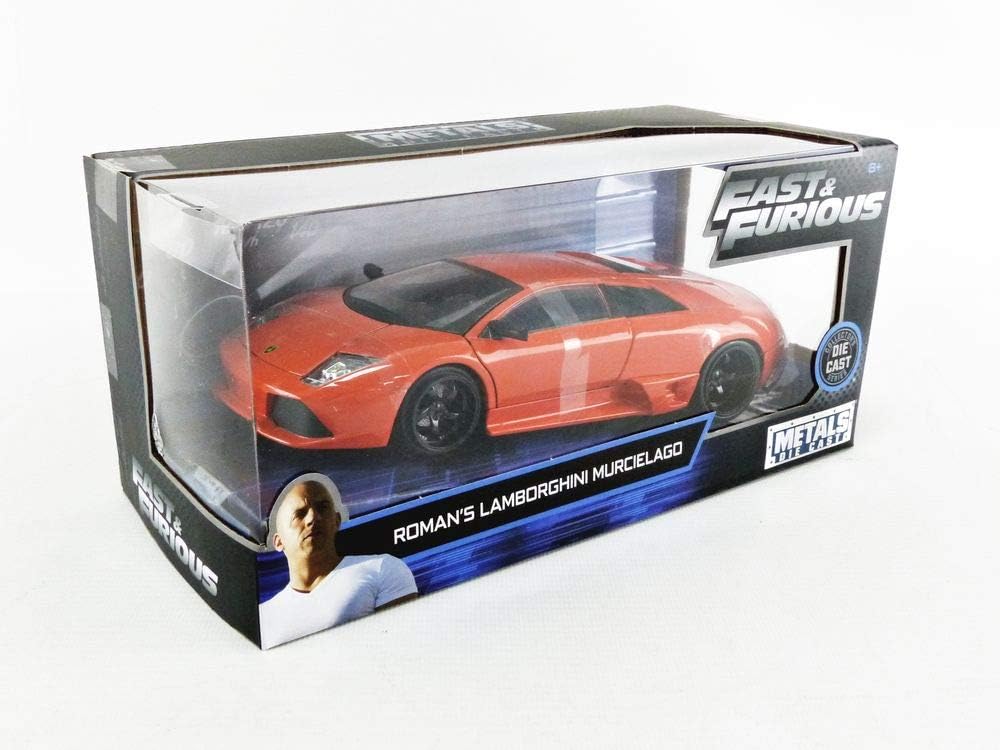 Collectible Romans Lamborghini Murcielago from Fast & Furious, vibrant orange with detailed design.
