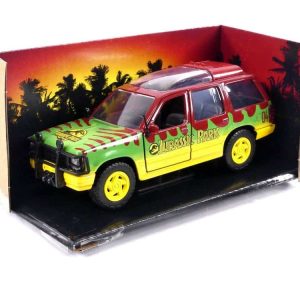 Vibrant safari toy vehicle in jungle-themed display box, perfect for imaginative adventures.
