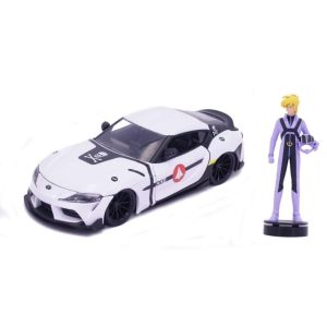 Sleek sports car and futuristic figurine set, perfect for speed and adventure enthusiasts.