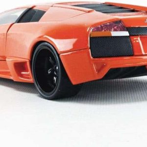 Vibrant orange sports car with black accents, showcasing luxury, performance, and aerodynamic design.