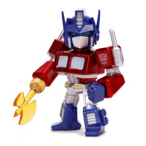 Stylized Transformers robot figure with golden axe, vibrant colors ideal for collectors and fans.