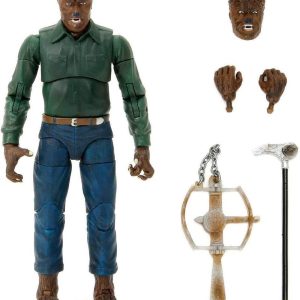 Muscular werewolf action figure with accessories and hunting trap for imaginative play.
