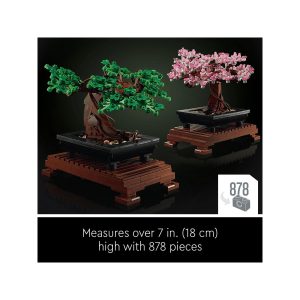Vibrant bonsai tree models: lush green foliage and delicate pink blossoms in elegant design.