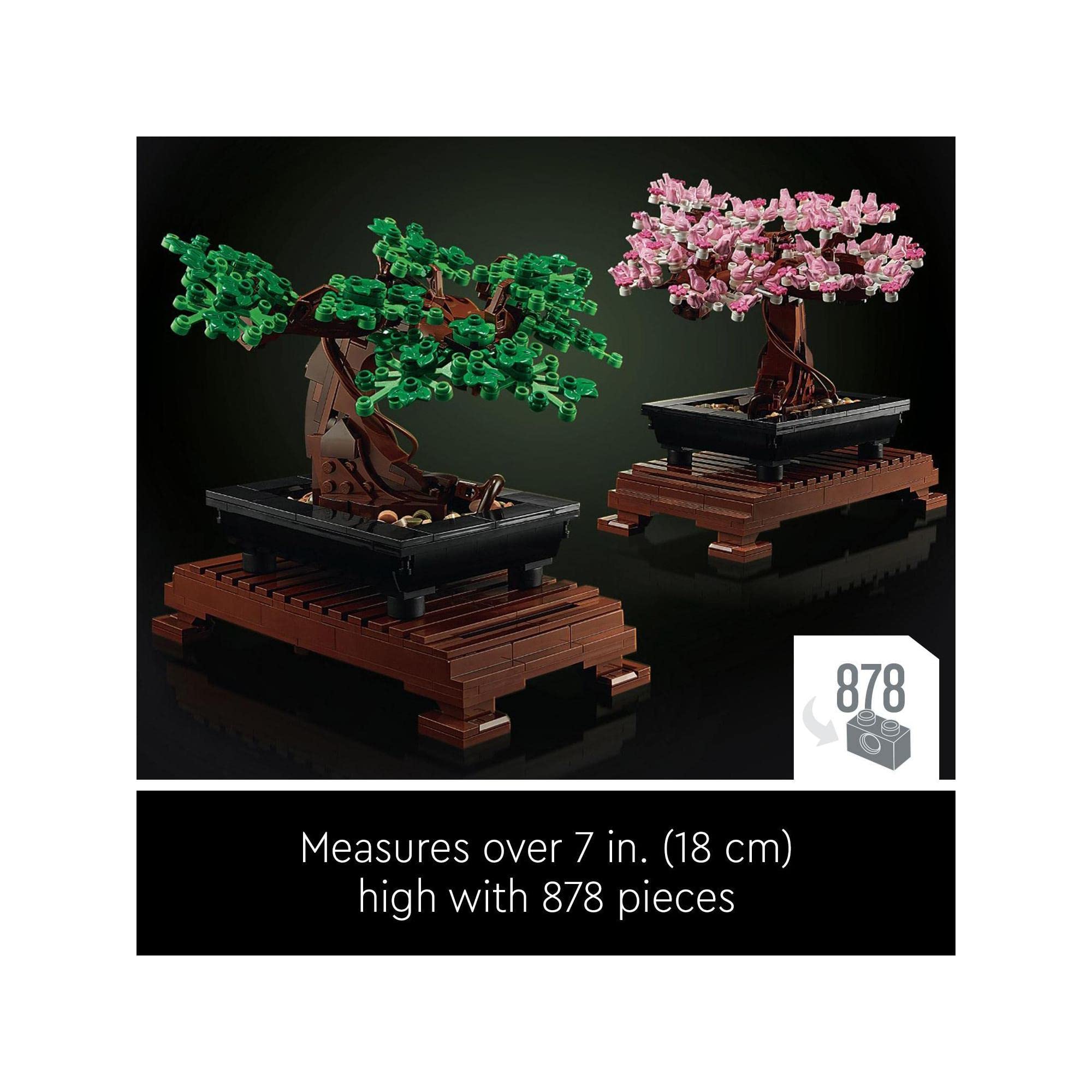 Vibrant bonsai tree models: lush green foliage and delicate pink blossoms in elegant design.