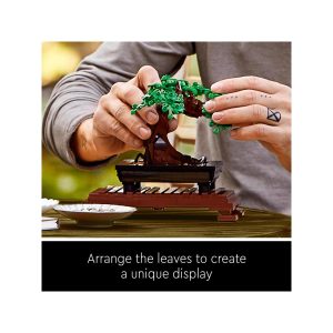 Create a unique display by arranging leaves on your miniature bonsai tree craft.