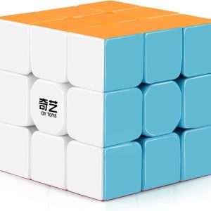 Vibrant orange and blue Rubiks Cube showcasing quality design and branding with QY 10 logo.