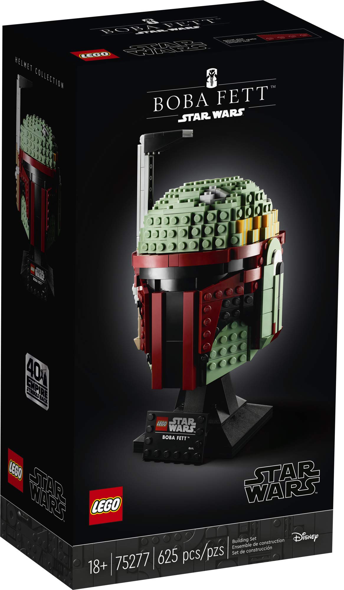 Boba Fett LEGO Helmet Set 75277: 625-piece model for adult collectors and Star Wars fans.