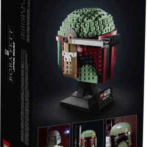 Boba Fett LEGO Helmet Set: Detailed Star Wars display piece with intricate design and colors.