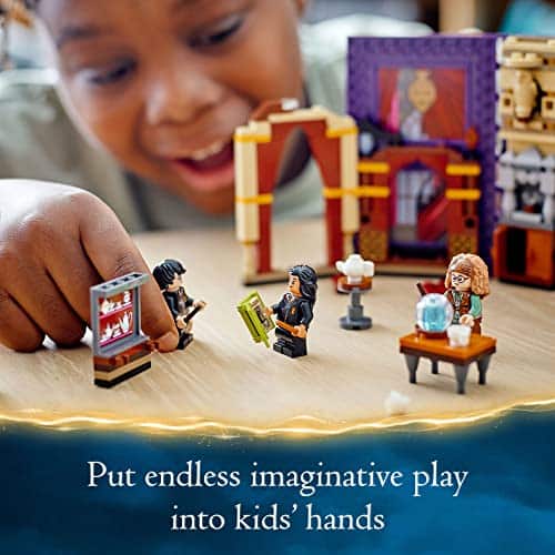 Child joyfully explores imagination with a vibrant LEGO set and colorful mini-figures.