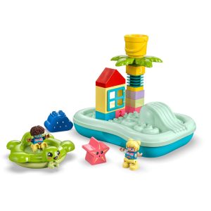 Vibrant floating island toy set inspires creativity and imaginative beach adventures for children.