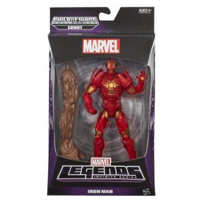 Vibrant Iron Man Marvel Legends figure in dynamic pose, displayed in striking black and purple packaging.