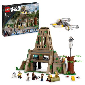 LEGO Star Wars temple set with heroes, villains, and a sleek spaceship for epic adventures.