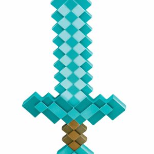 Pixelated turquoise sword design from Minecraft with a blocky brown hilt.