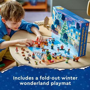 Child enjoying a colorful winter-themed toy set and creating stories at playtime.
