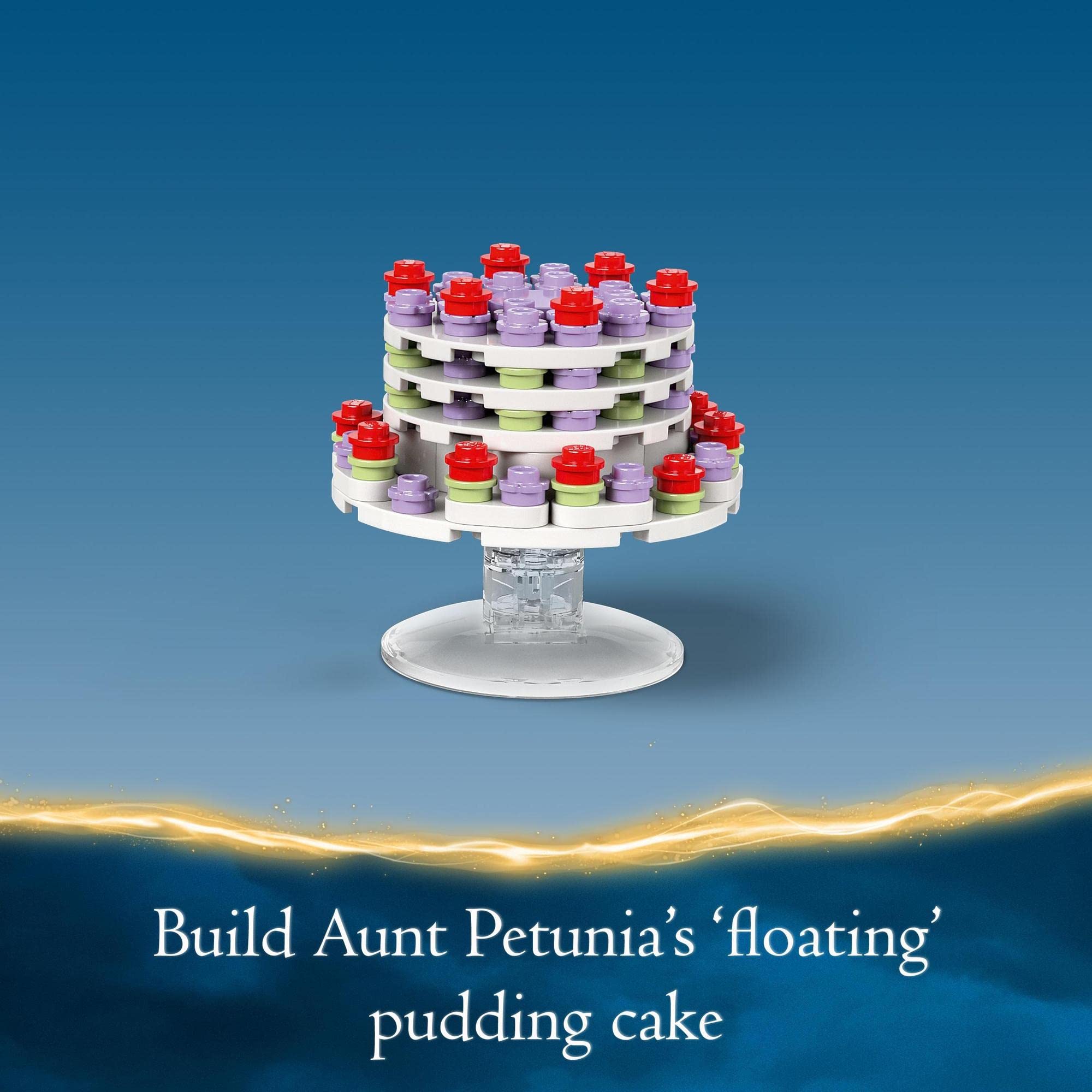 Aunt Petunias whimsical LEGO cake evokes fun with pastel layers and a floating illusion.