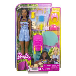 Barbie Camping Adventure Set: Vibrant doll with accessories for imaginative outdoor play.