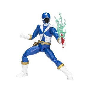 Dynamic Blue Ranger action figure with energy weapon in vibrant colors. Perfect for collectors and fans.