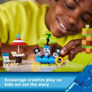Child joyfully engages in imaginative play with colorful blocks, fostering creativity and storytelling skills.