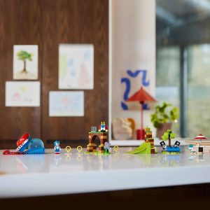 Colorful toy playground scene with slide, rings, and gazebo for imaginative childrens play.