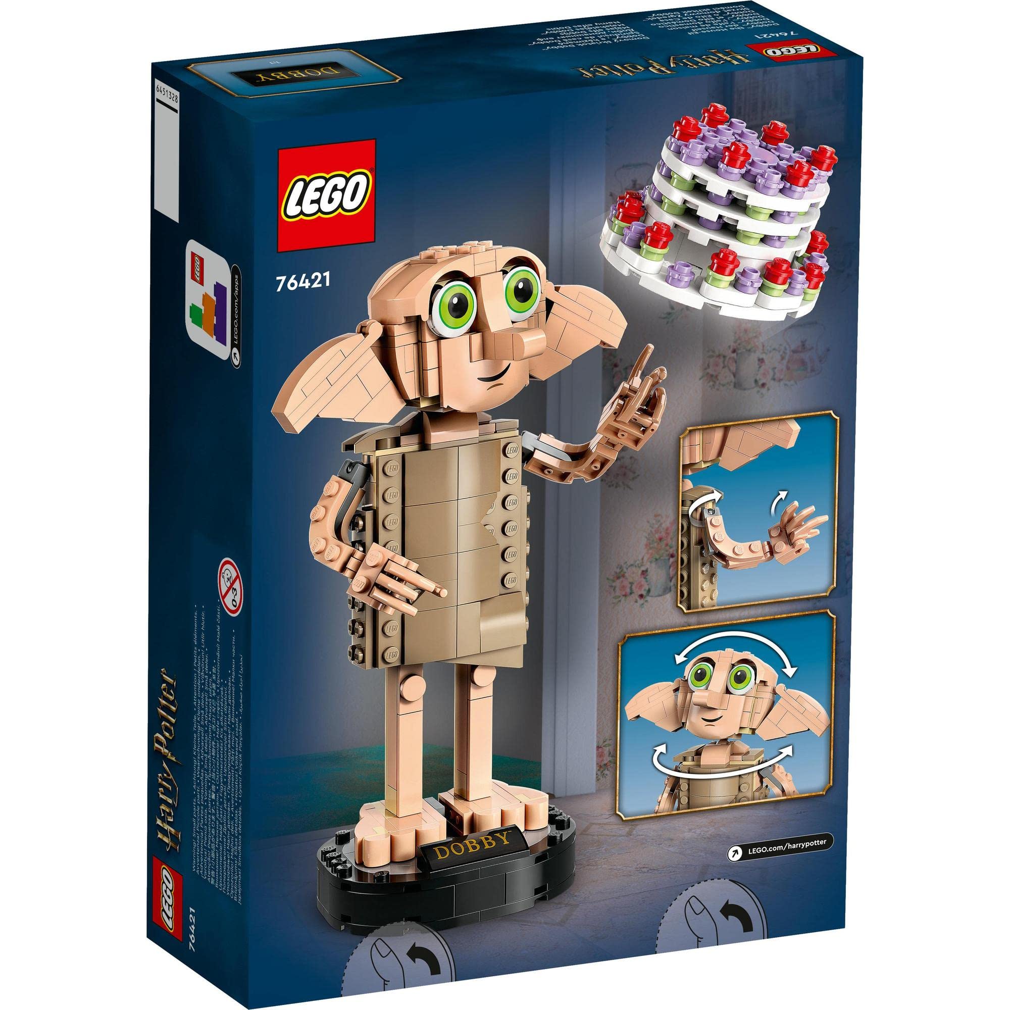 LEGO Harry Potter Dobby Set with cake, featuring detailed design and vibrant packaging for fans.