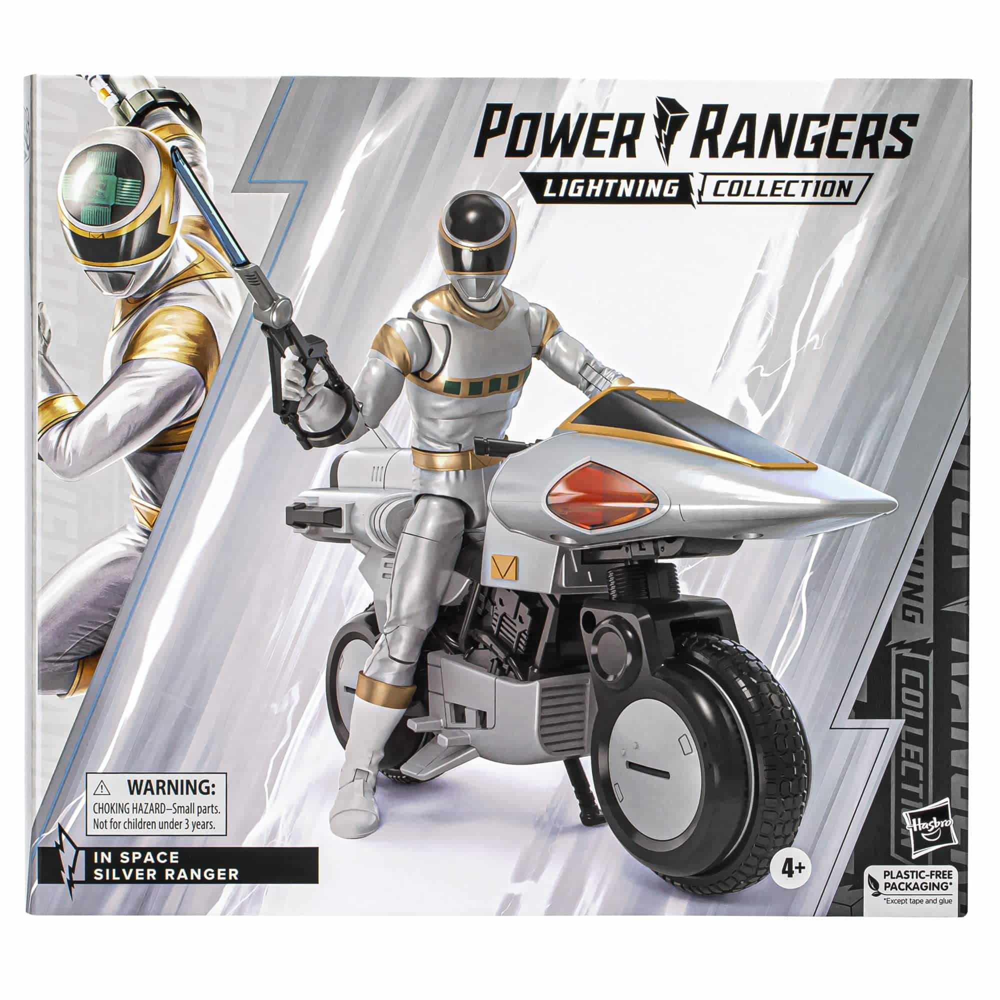 Silver Ranger action figure on futuristic motorcycle, showcasing bold design and adventure spirit.