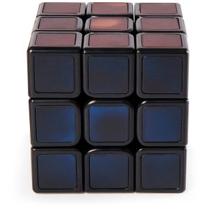 Sleek dark Rubiks Cube with rich glossy stickers in modern color tones and classic design.