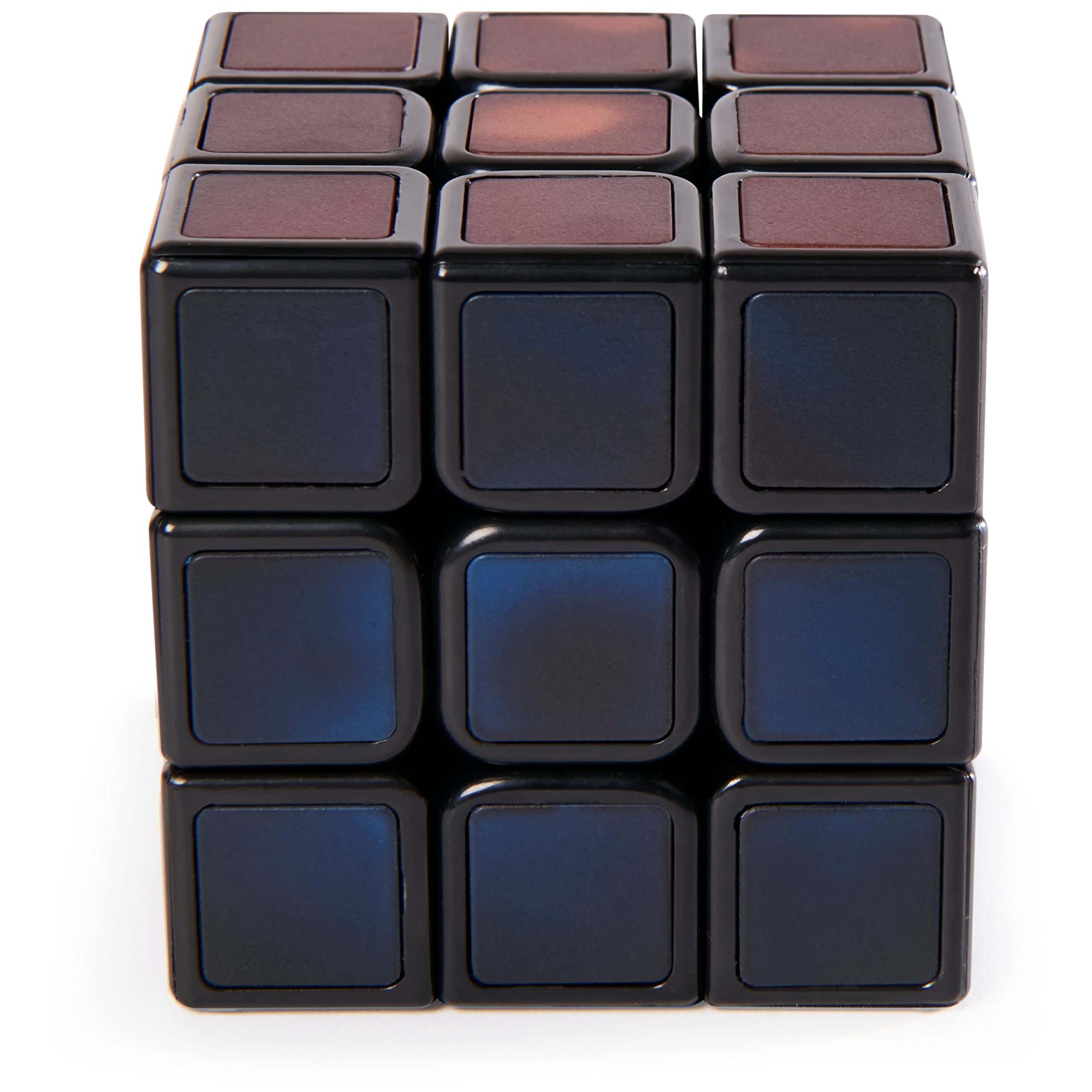 Sleek dark Rubiks Cube with rich glossy stickers in modern color tones and classic design.