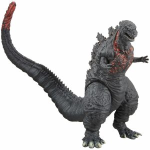 Fierce Godzilla action figure with dynamic pose, detailed design, and striking red accents.