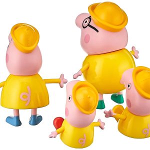Adorable pink characters in yellow outfits radiate joy and whimsy for childrens imagination.