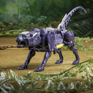 Sleek robotic feline in a vibrant jungle, merging advanced technology with natures beauty.