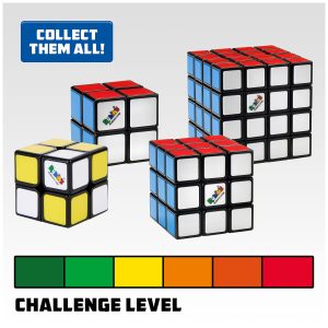 Vibrant Rubiks Cube collection showcasing 2x2 to 5x5 puzzles, emphasizing challenge and collectibility.