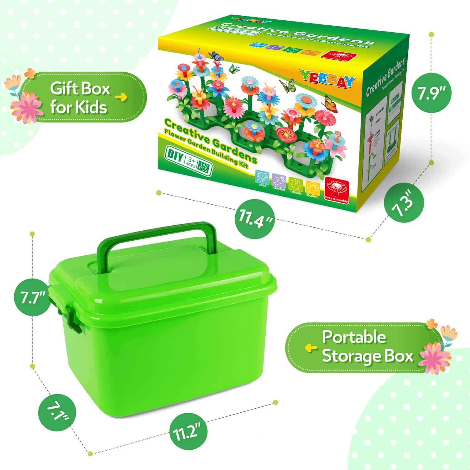 Colorful garden play set in a vibrant gift box with practical storage for creative kids.